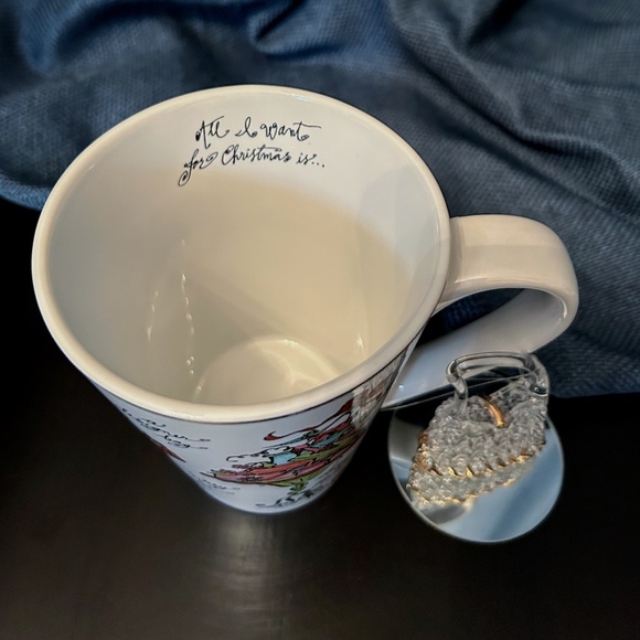 Whimsical ALL I WANT for CHRISTMAS Mug by Rosanna & Spun Glass Bag Ornament EUC - Picture 2 of 6